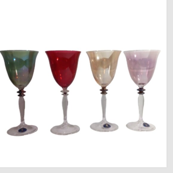 Cristalleria Fumo Wine Glasses Set of 4 Italy Crystal Red Green Amber Lilac IOB - Picture 4 of 9